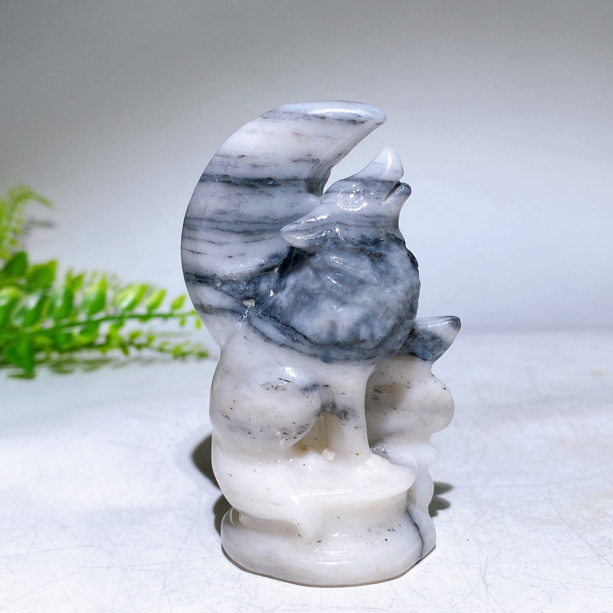 3.2" Natural Crystal Wolf Moon Carving Wholesale
