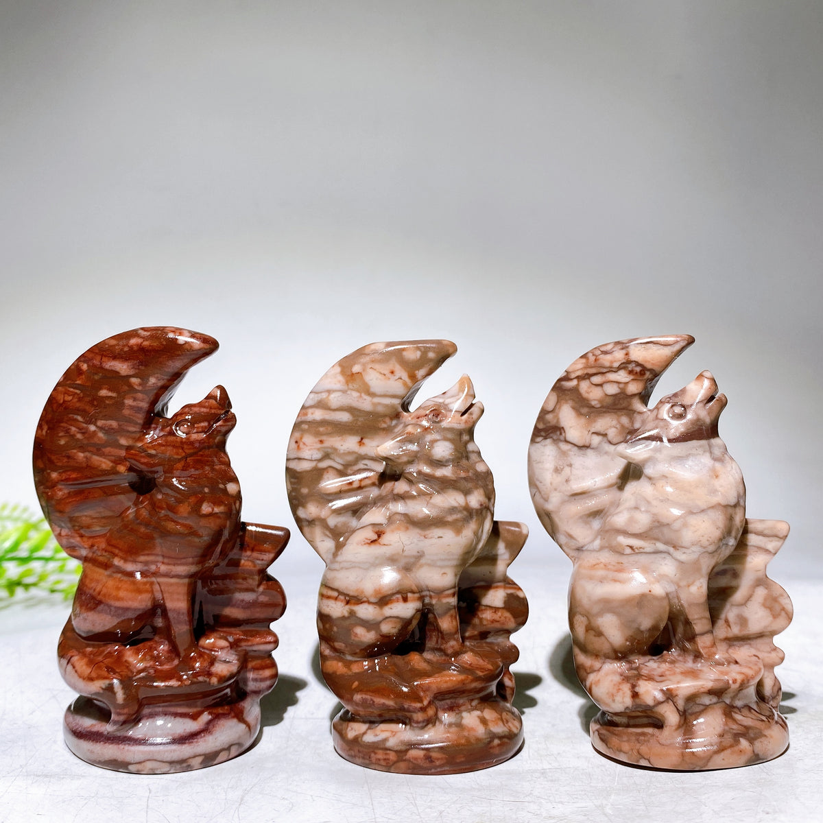 3.2" Natural Crystal Wolf Moon Carving Wholesale