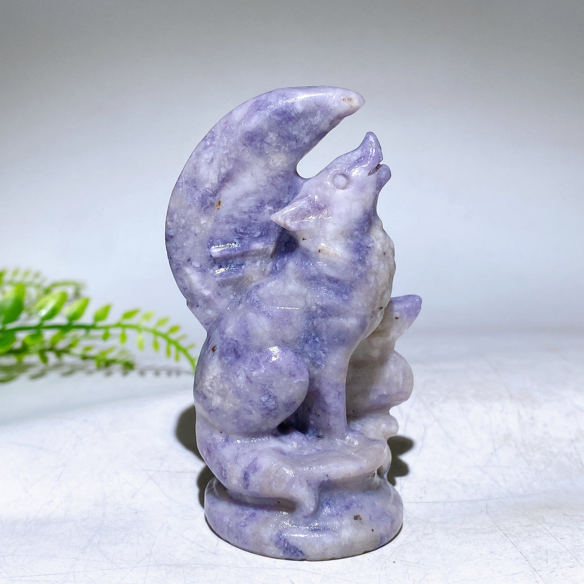 3.2" Natural Crystal Wolf Moon Carving Wholesale