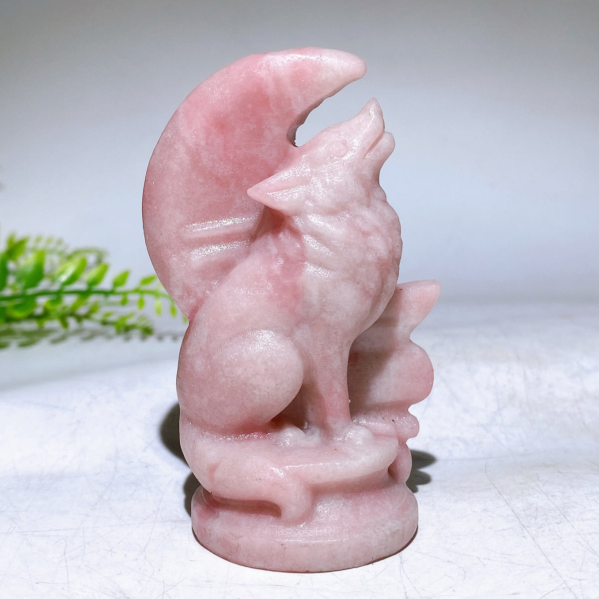 3.2" Natural Crystal Wolf Moon Carving Wholesale