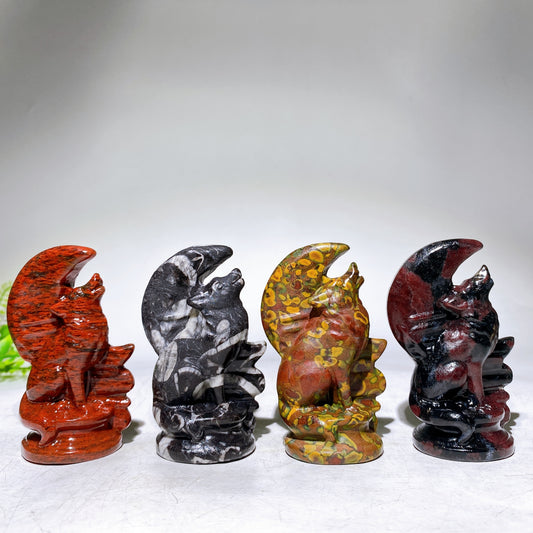 3.2" Natural Crystal Wolf Moon Carving Wholesale