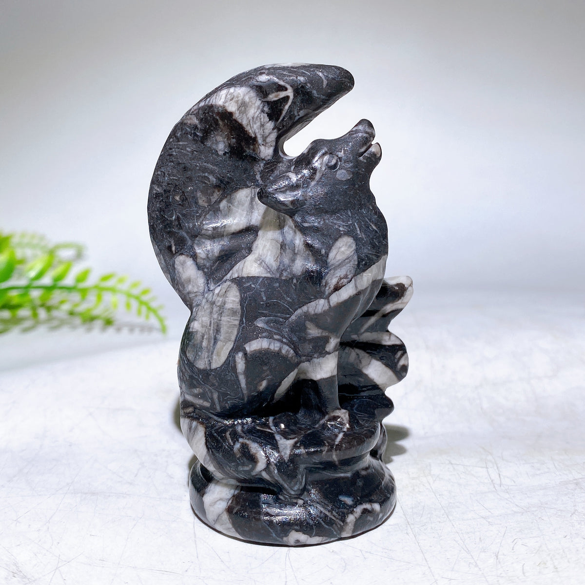 3.2" Natural Crystal Wolf Moon Carving Wholesale