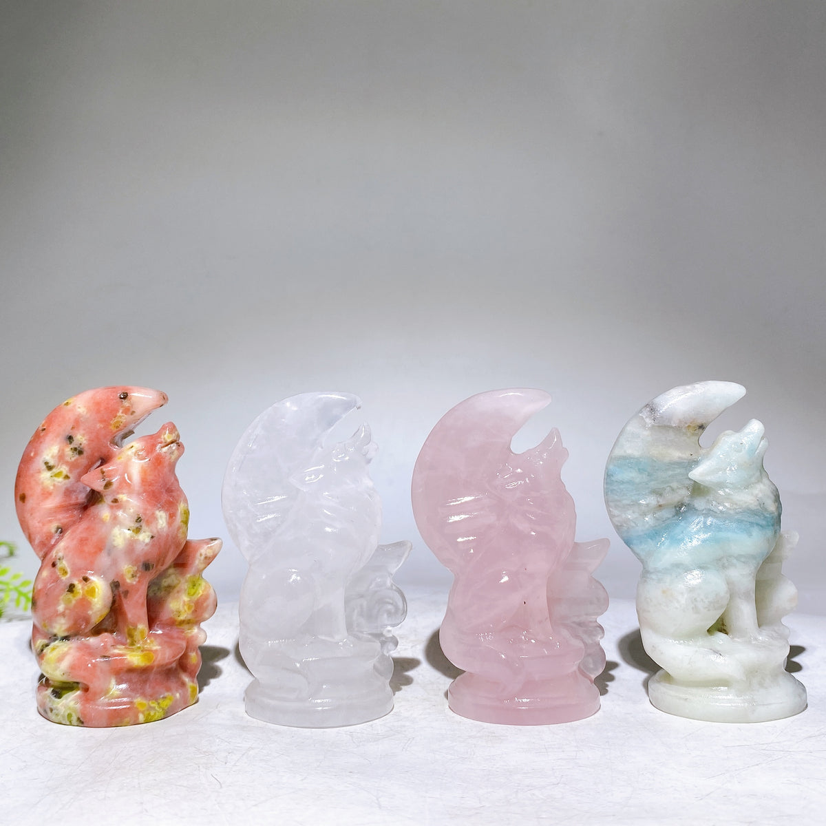 3.2" Natural Crystal Wolf Moon Carving Wholesale