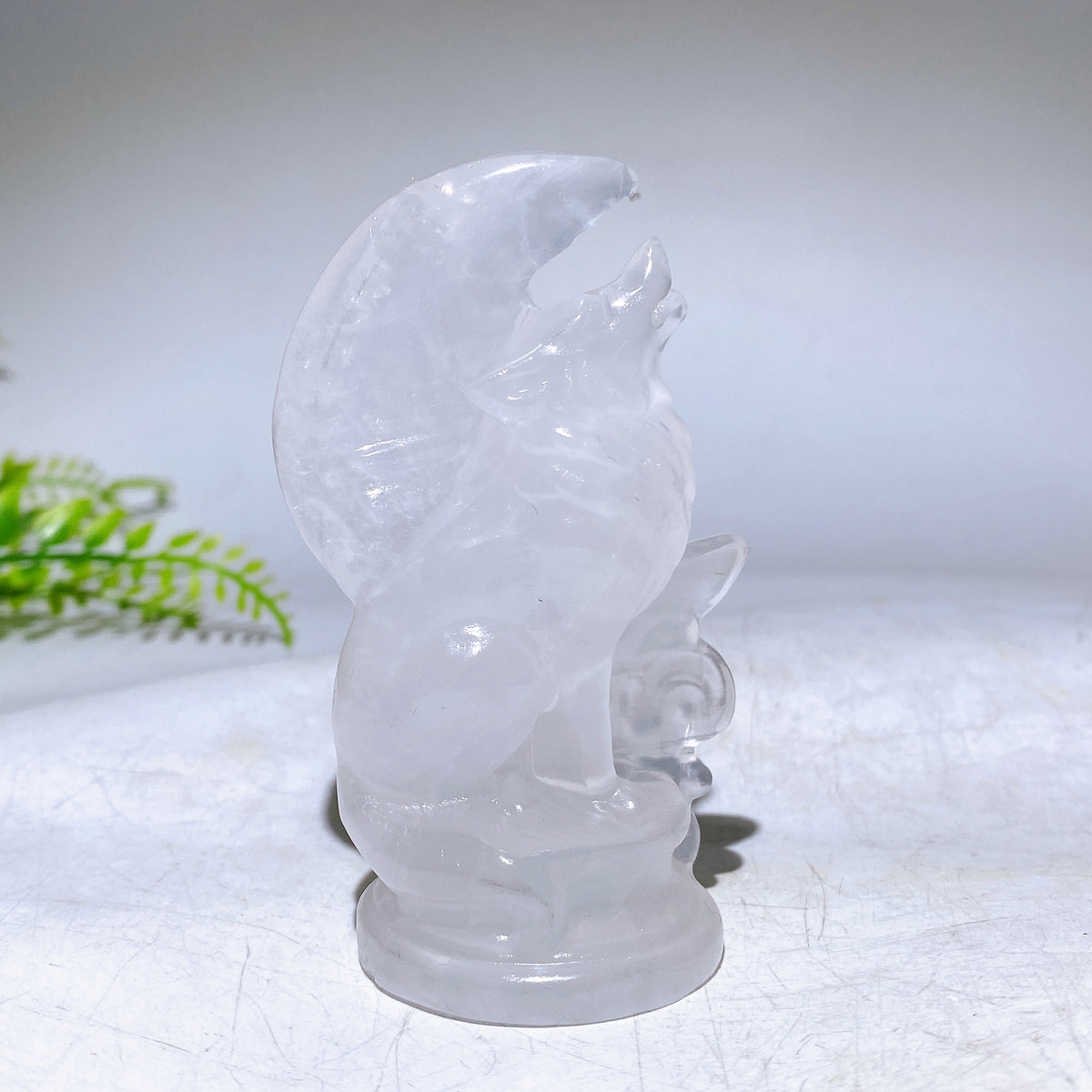 3.2" Natural Crystal Wolf Moon Carving Wholesale