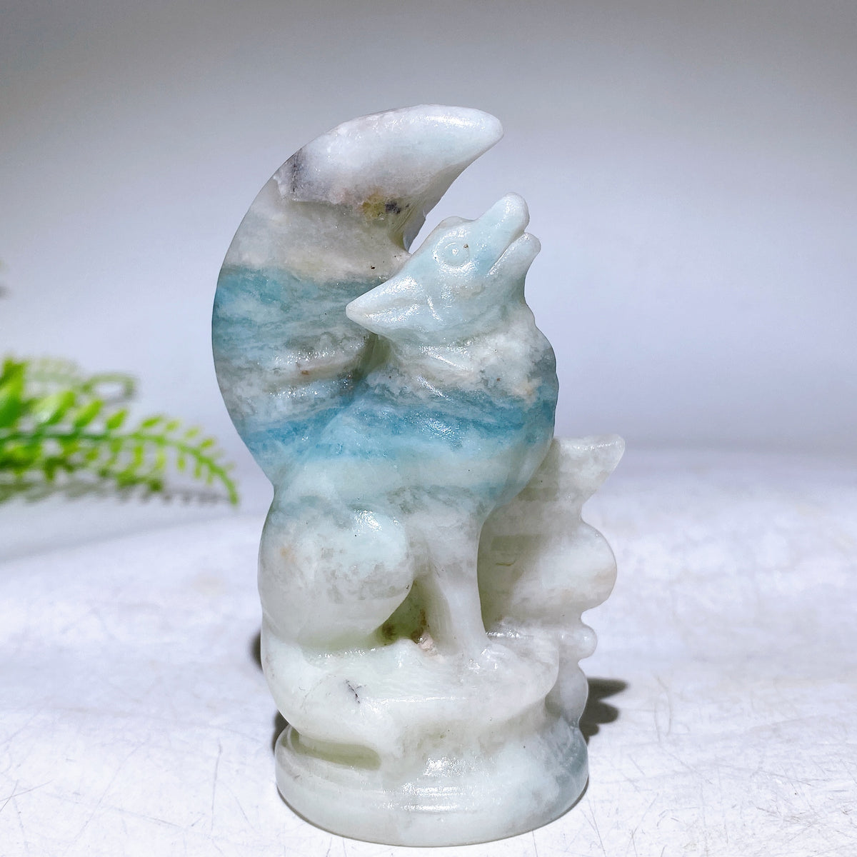 3.2" Natural Crystal Wolf Moon Carving Wholesale