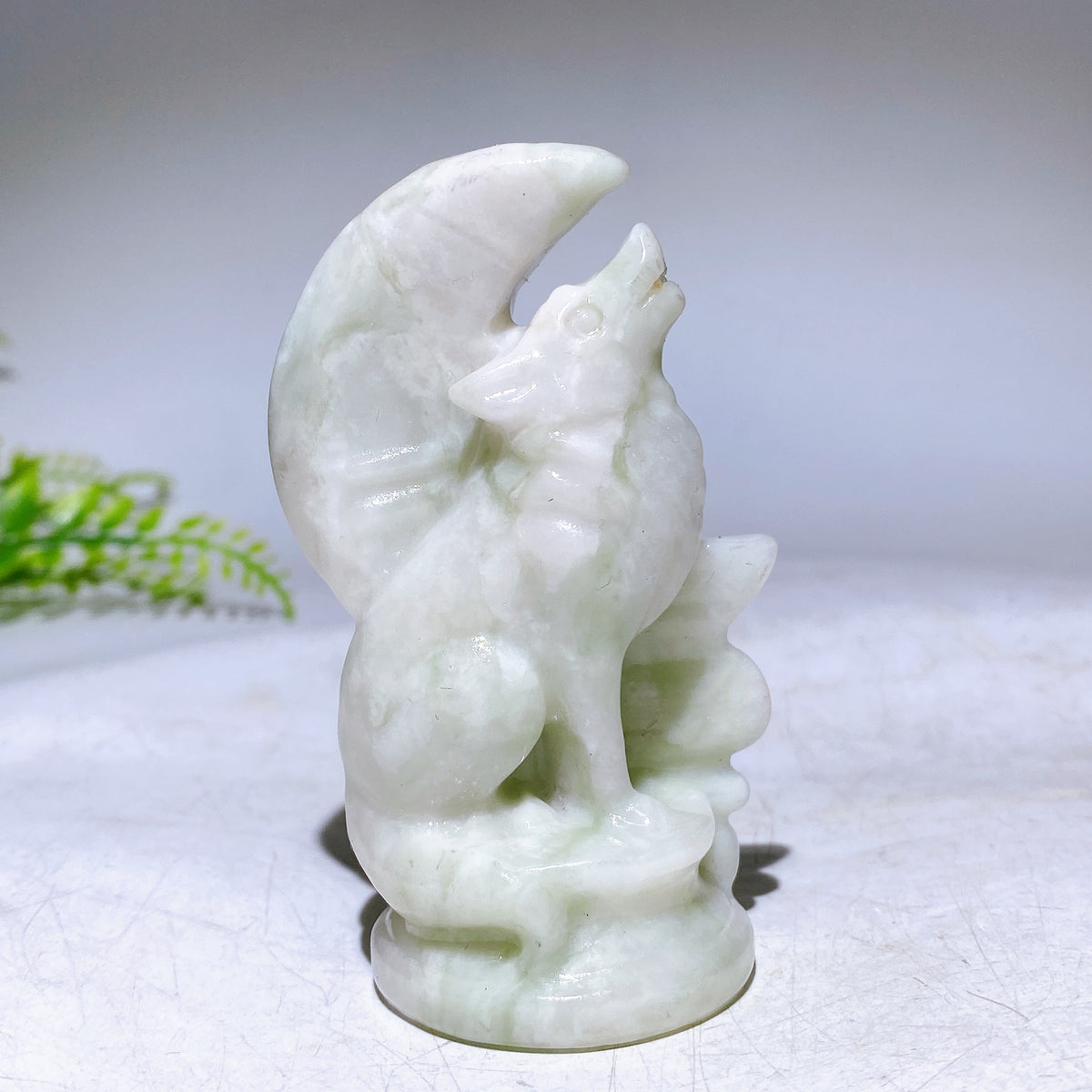 3.2" Natural Crystal Wolf Moon Carving Wholesale
