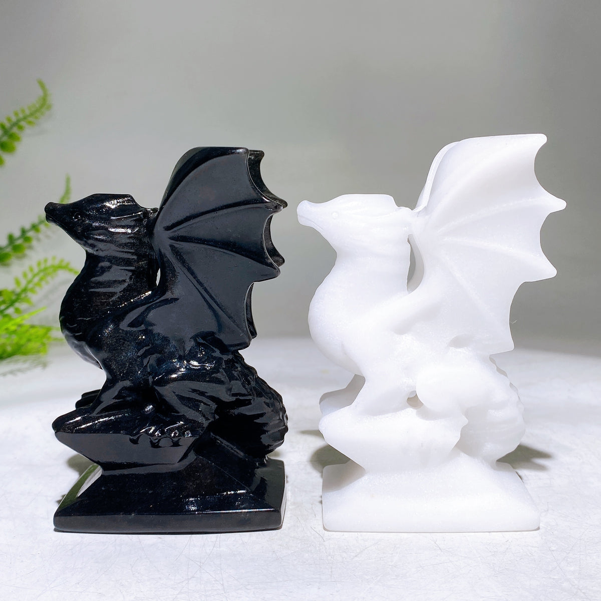 4.0" Black Obsidian White Jade Dragon Carving Wholesale