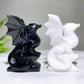 4.0" Black Obsidian White Jade Dragon Carving Wholesale