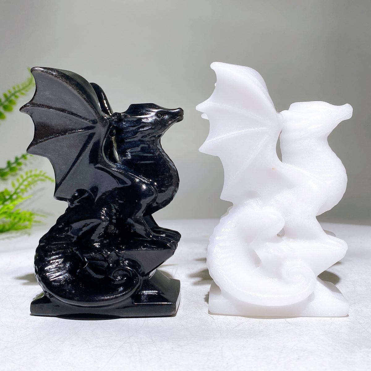 4.0" Black Obsidian White Jade Dragon Carving Wholesale