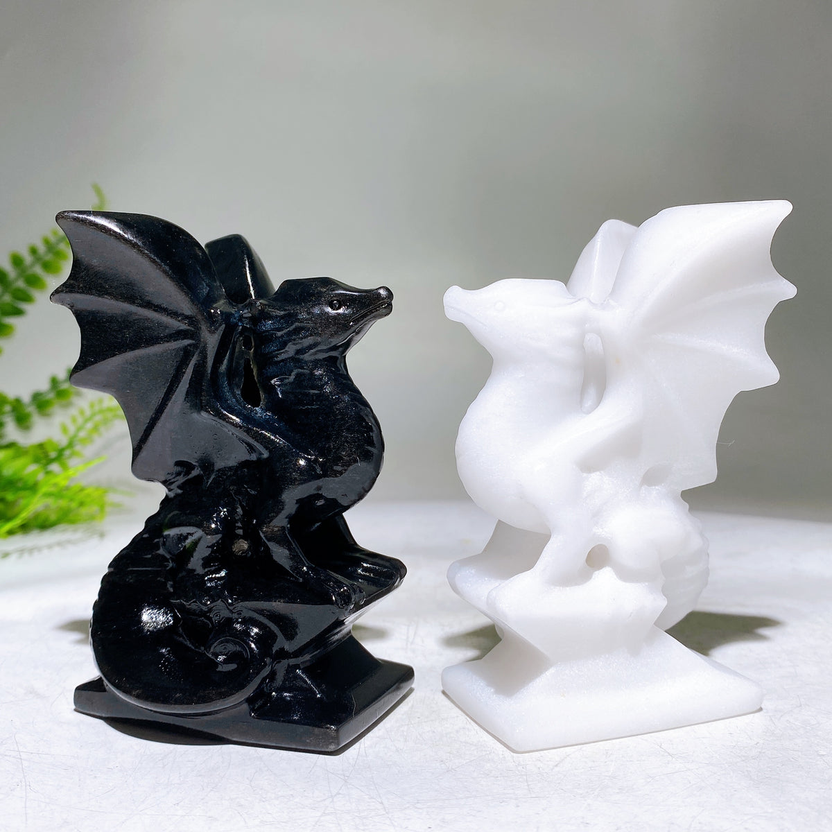 4.0" Black Obsidian White Jade Dragon Carving Wholesale