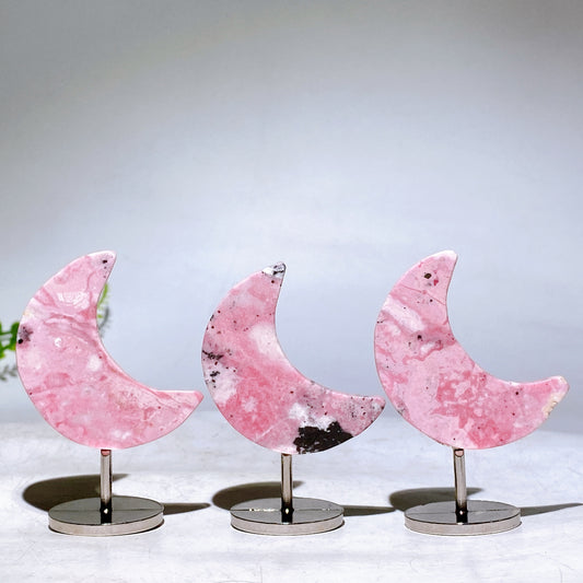 5cm Peru Rhodonite Moon Carving with Fixed Stand Wholesale