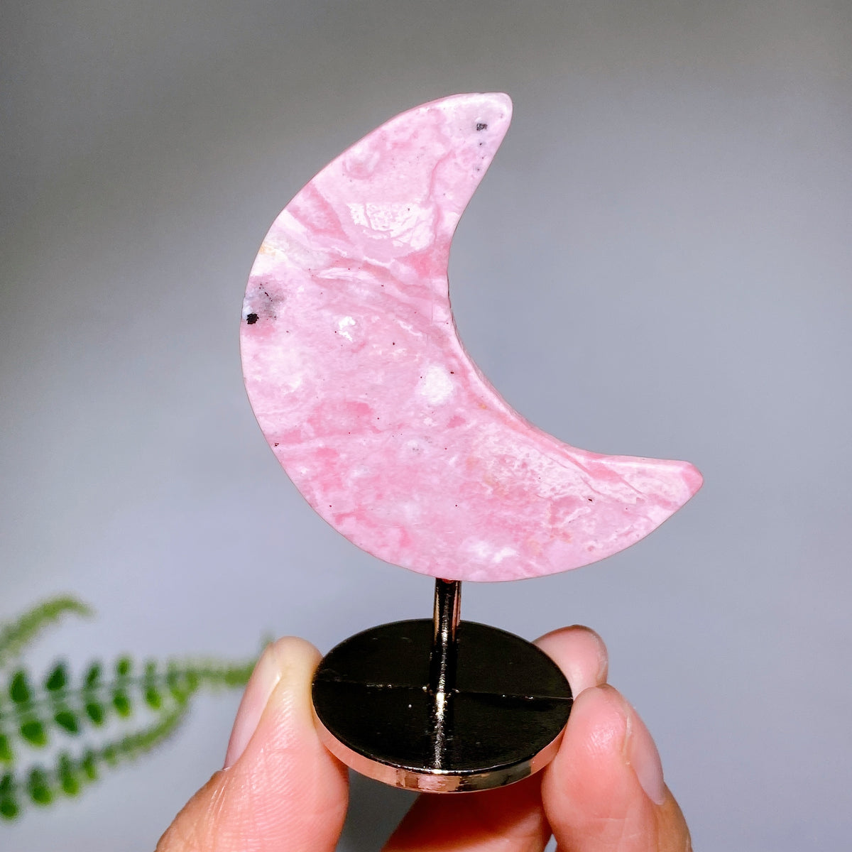 5cm Peru Rhodonite Moon Carving with Fixed Stand Wholesale
