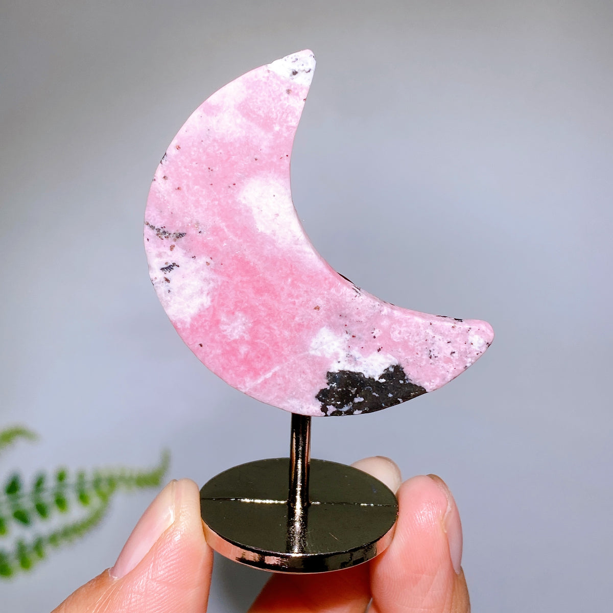 5cm Peru Rhodonite Moon Carving with Fixed Stand Wholesale