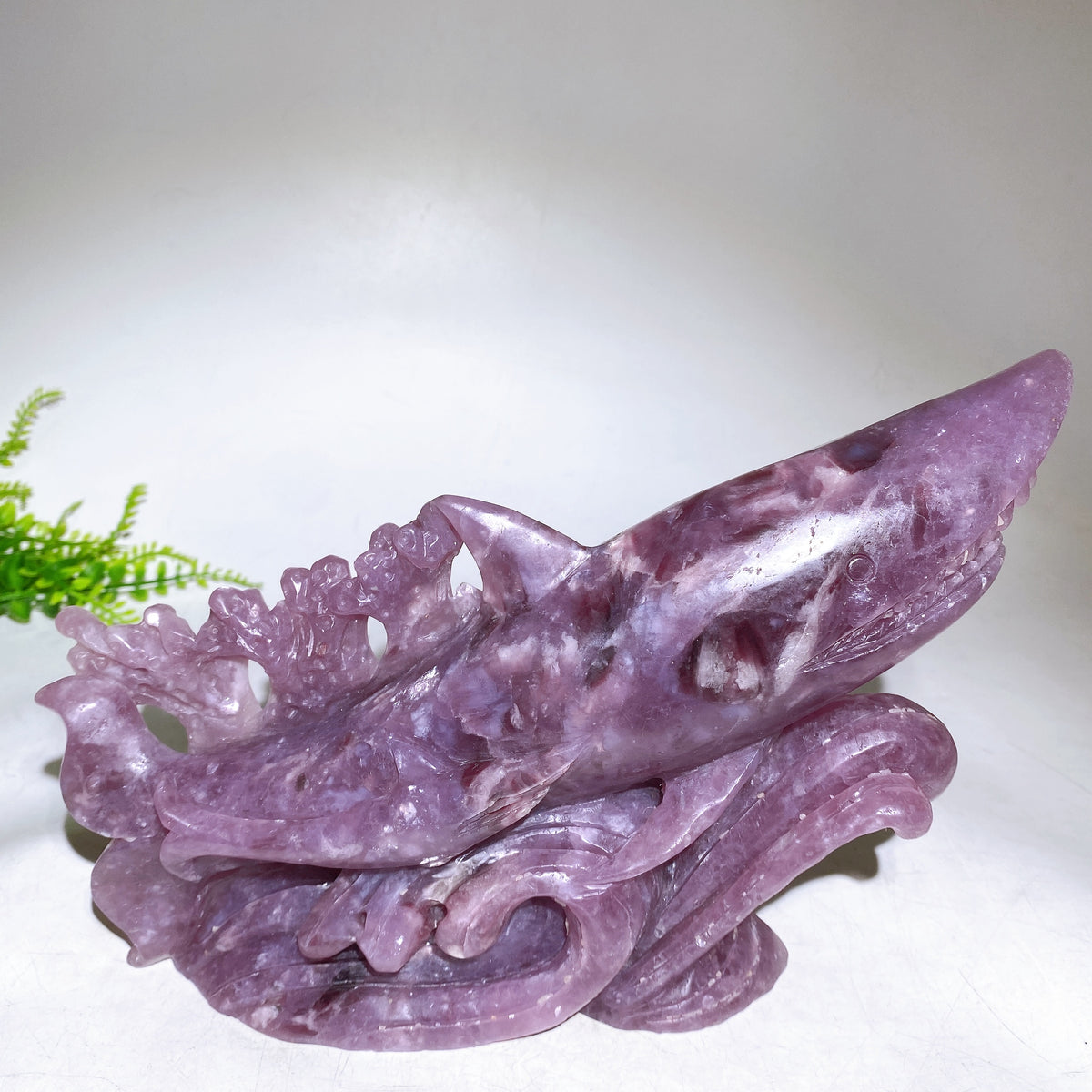 23cm Large Unique Purple Mica Shark Carving Wholesale