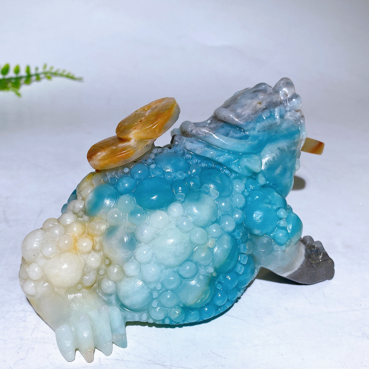 5.3" Unique Caribbean Calcite Three-Legged Jin Chan Carving Wholesale