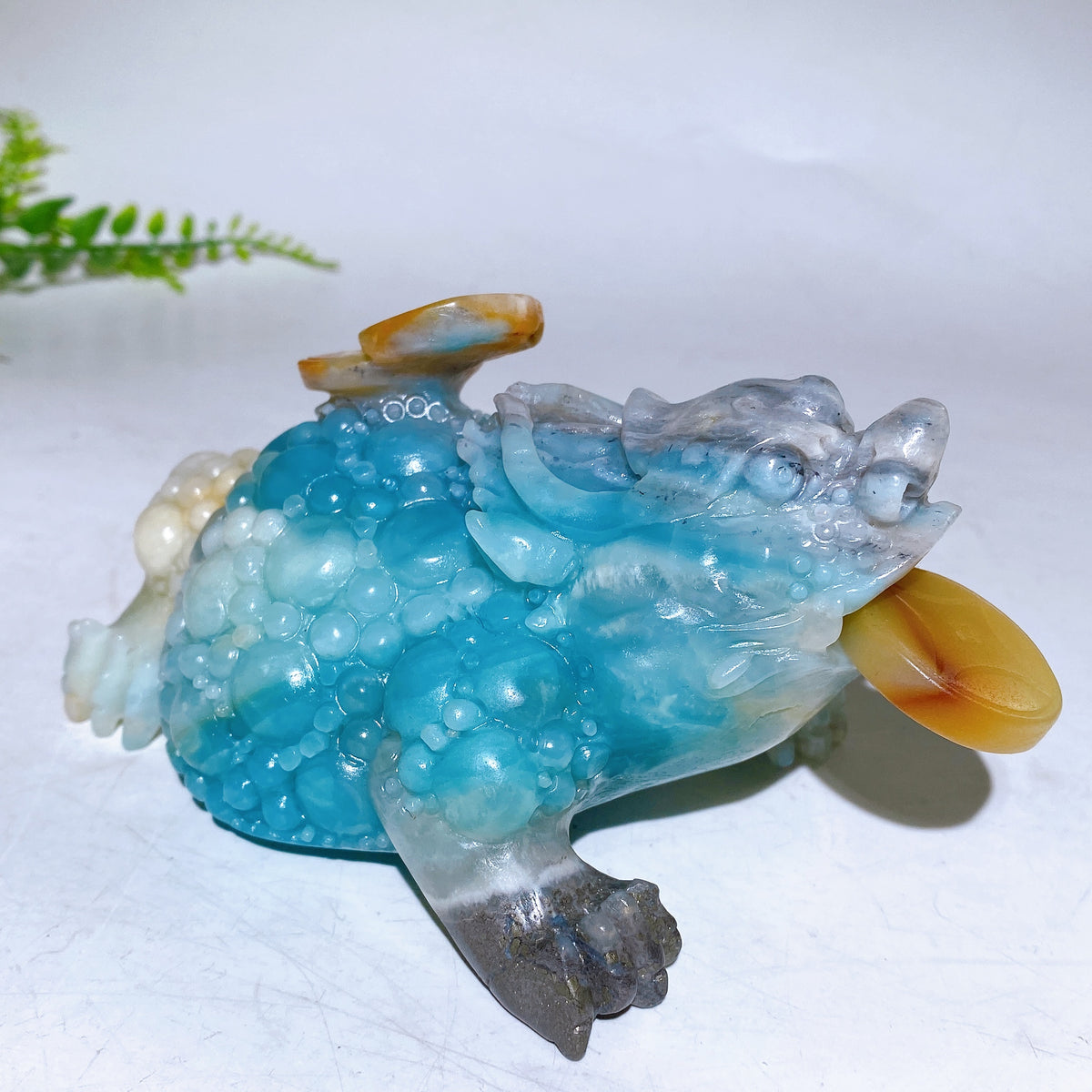 5.3" Unique Caribbean Calcite Three-Legged Jin Chan Carving Wholesale