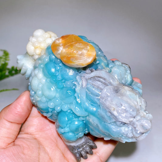 5.3" Unique Caribbean Calcite Three-Legged Jin Chan Carving Wholesale