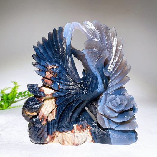 Unique UV Reactive Volcanic Agate Phoenix Carving Wholesale