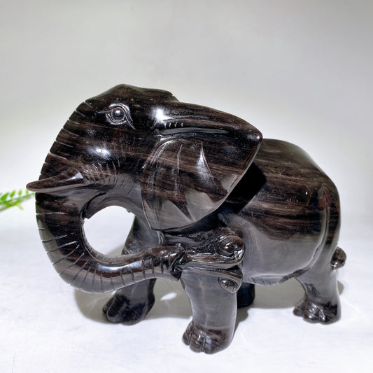 18cm Unique Silver Obsidian Elephant Carving Wholesale