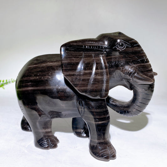 18cm Unique Silver Obsidian Elephant Carving Wholesale