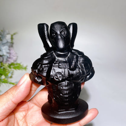 3.8" Black Obsidian Sesame Stone Deadpool Carving Crystal Healing Bulk Wholesale