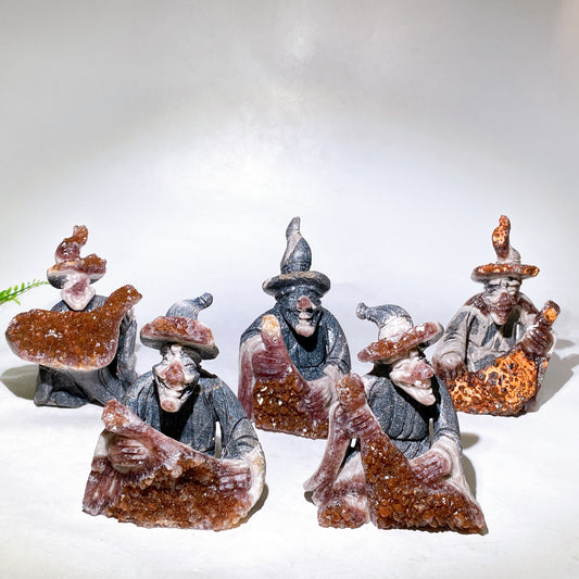 13-18cm Unique Amethyst Cluster Wizard with Broom Carving Wholesale