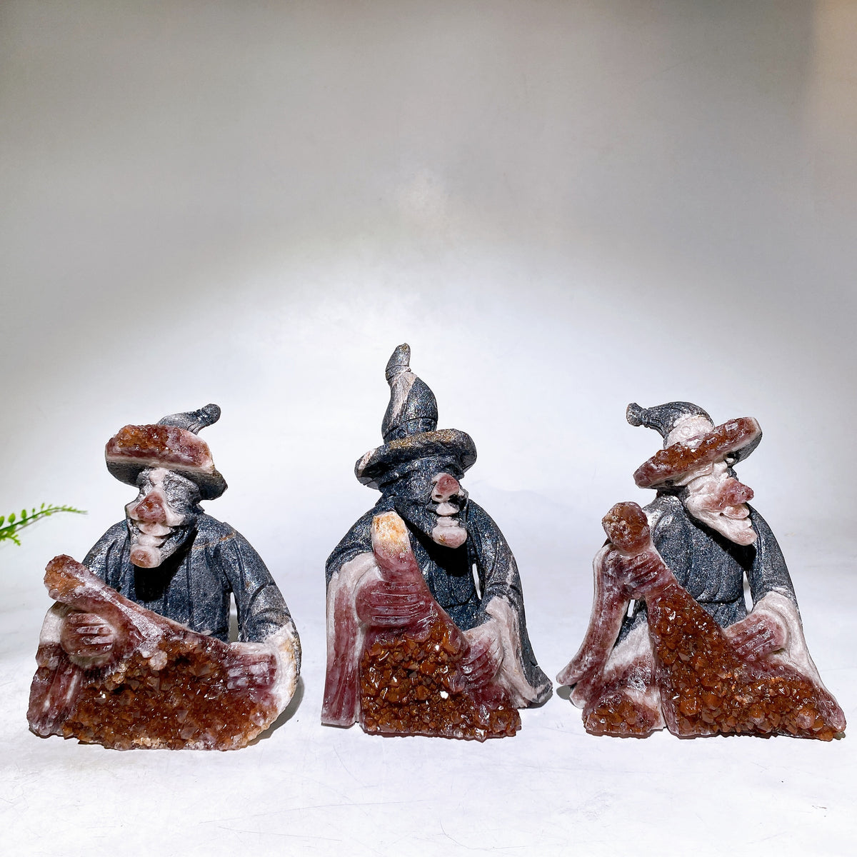 13-18cm Unique Amethyst Cluster Wizard with Broom Carving Wholesale