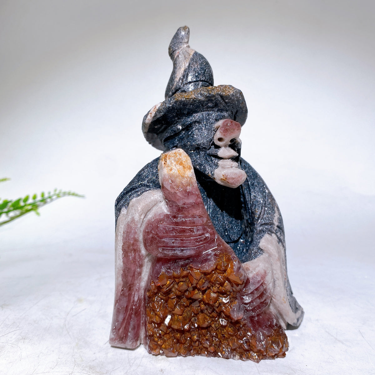 13-18cm Unique Amethyst Cluster Wizard with Broom Carving Wholesale