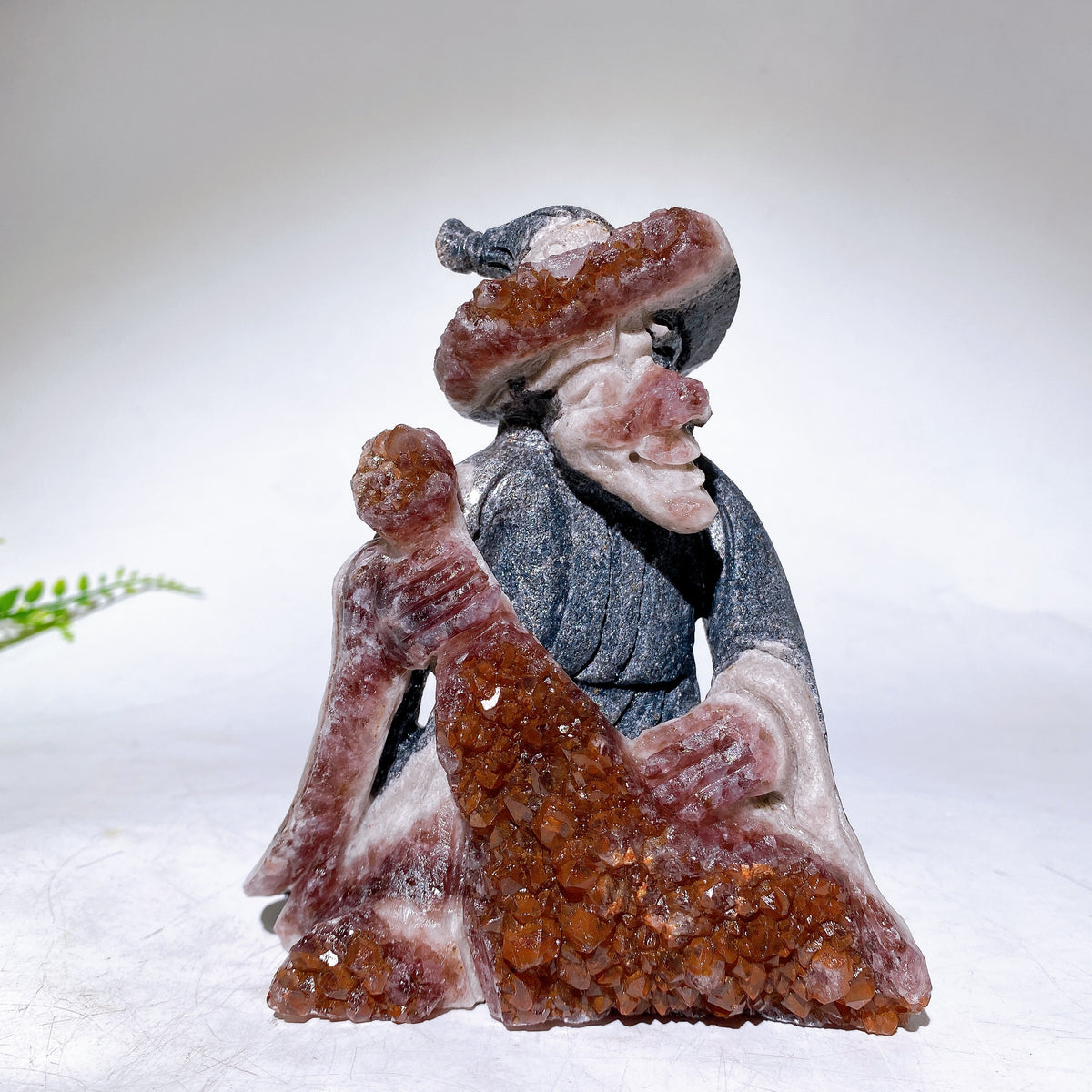 13-18cm Unique Amethyst Cluster Wizard with Broom Carving Wholesale
