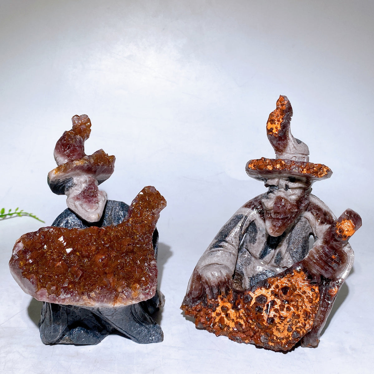 13-18cm Unique Amethyst Cluster Wizard with Broom Carving Wholesale