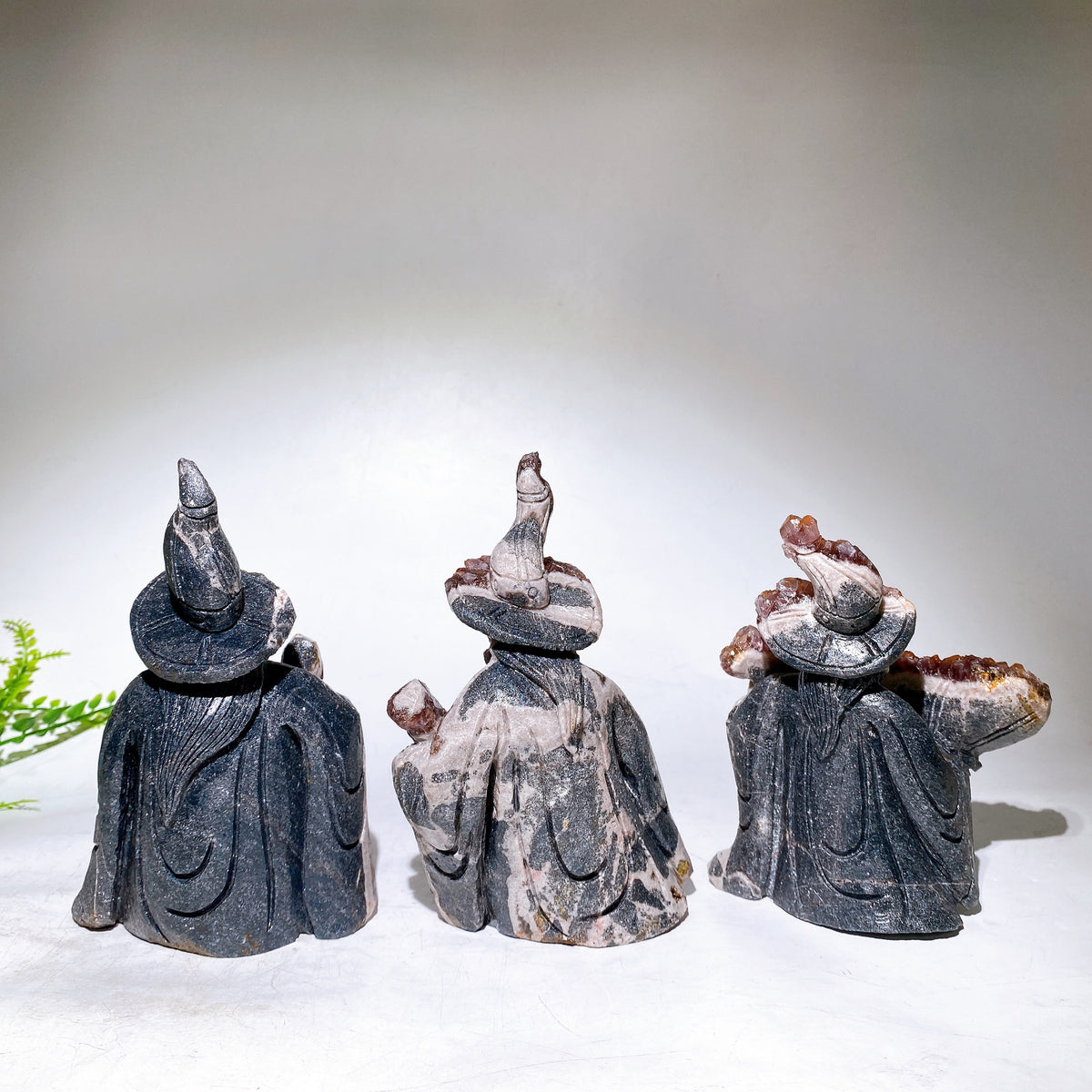 13-18cm Unique Amethyst Cluster Wizard with Broom Carving Wholesale