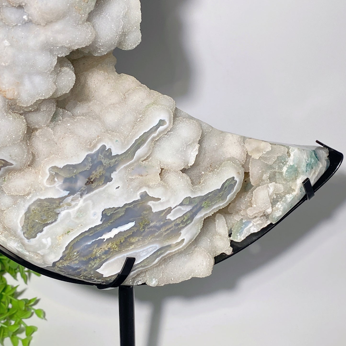 30cm Large Unique Druzy Moss Agate Moon Carvings