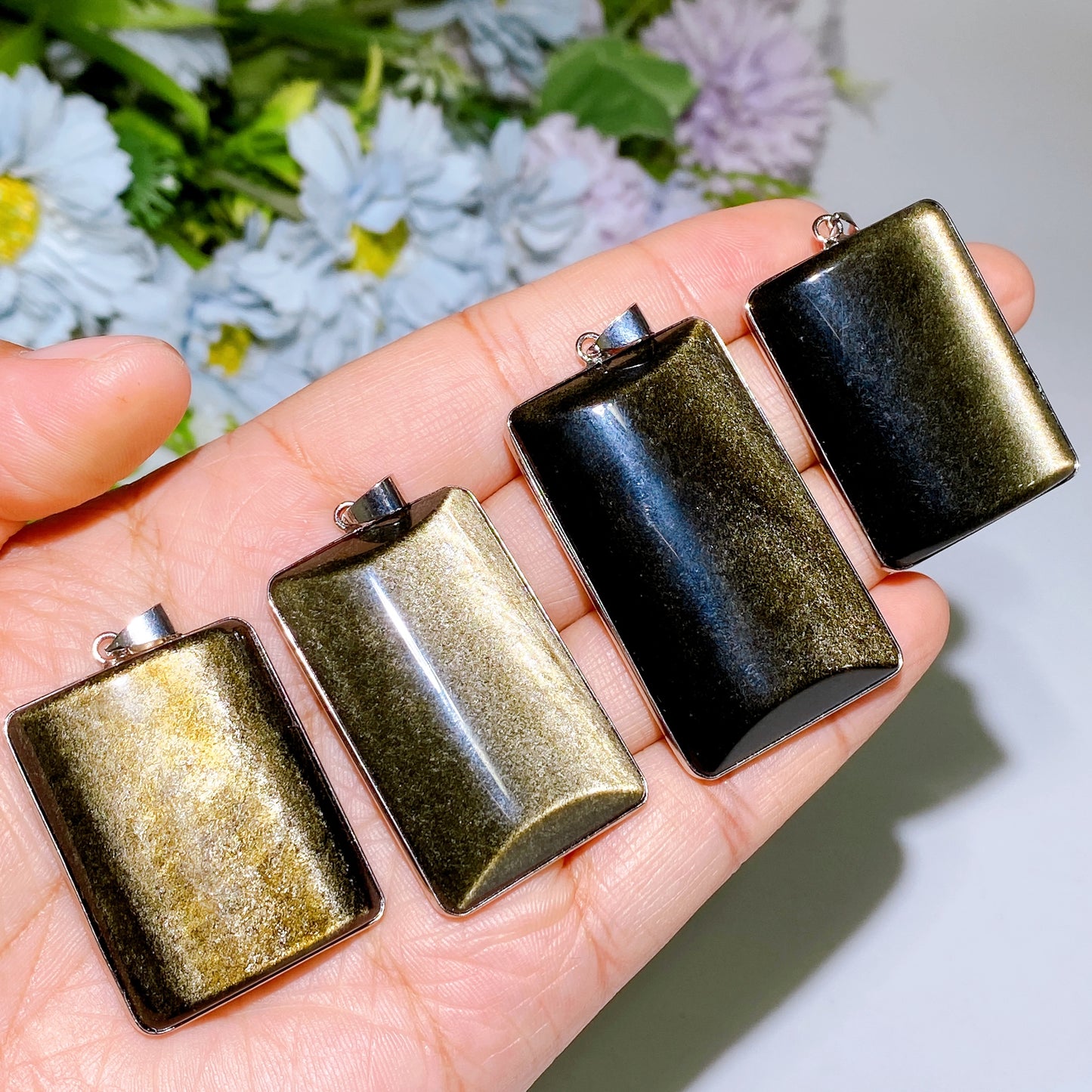 Golden Obsidian Square Pendant Crystal Healing Bulk Wholesale