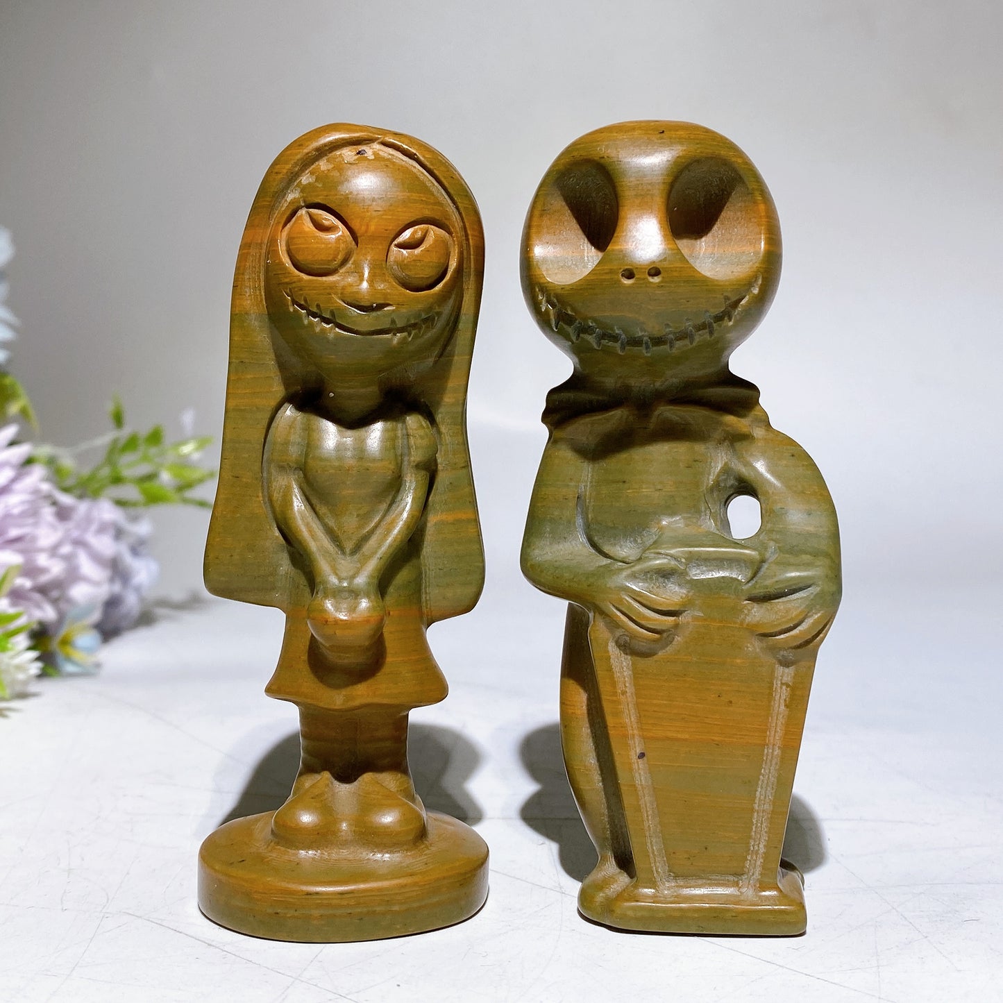 4.0" Red Marble Watermalon Garnet Jack Skellington Sally Carving Halloween Christmas Crystal Healing Bulk Wholesale