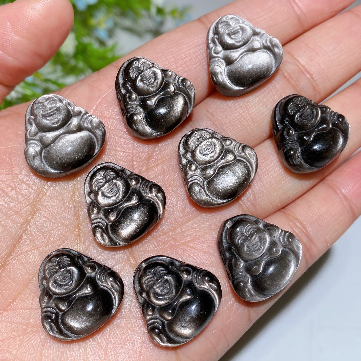 2cm Drilled Silver Obsidian Buddha Pendant Bulk Wholesale