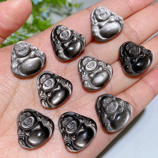 2cm Drilled Silver Obsidian Buddha Pendant Crystal Healing Bulk Wholesale