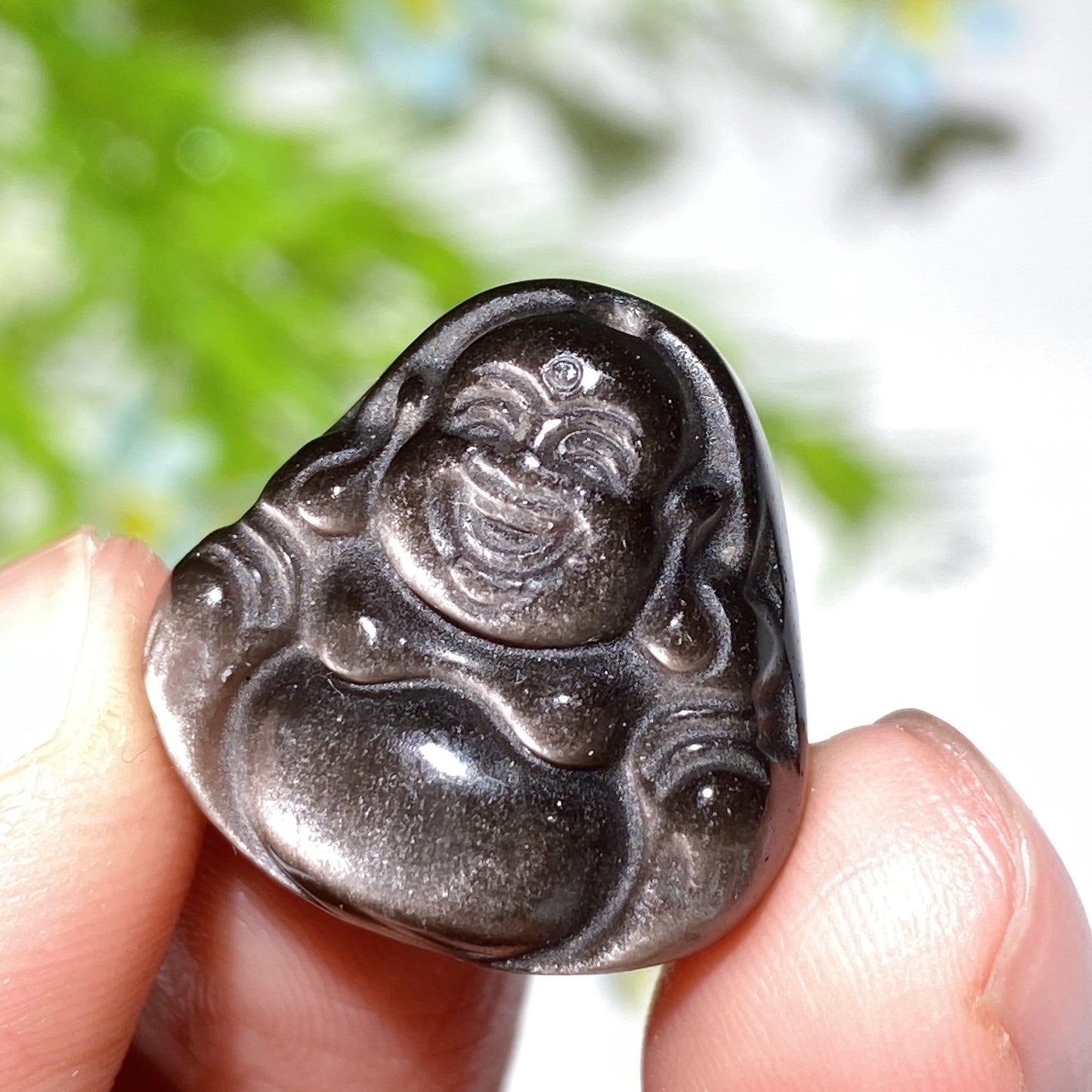 2cm Drilled Silver Obsidian Buddha Pendant Bulk Wholesale