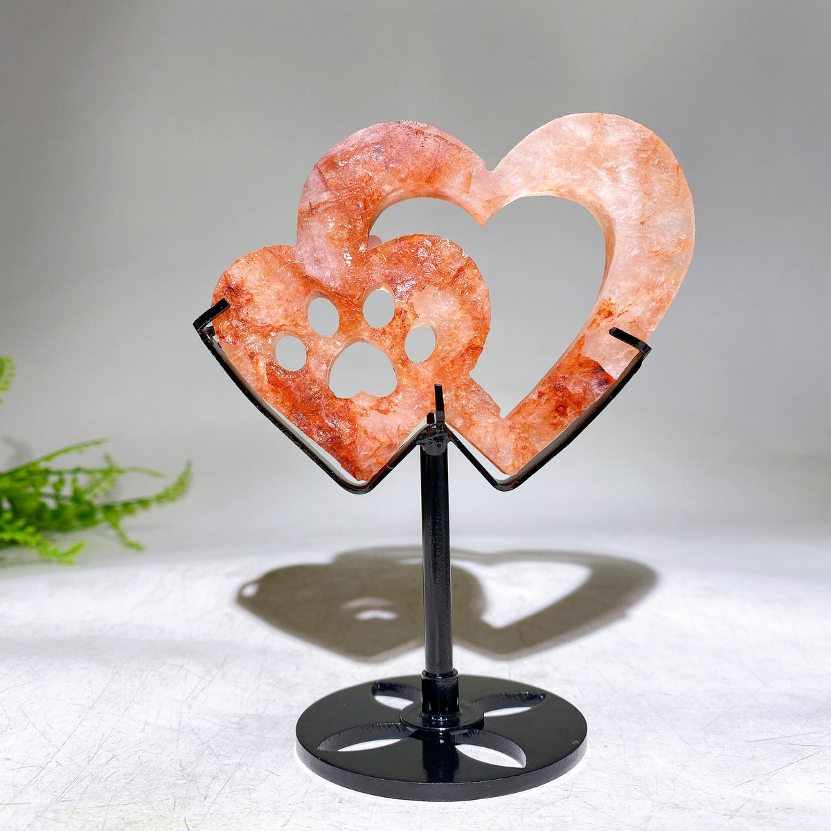 Natural Crystal Double Heart Carving with Stand Wholesale