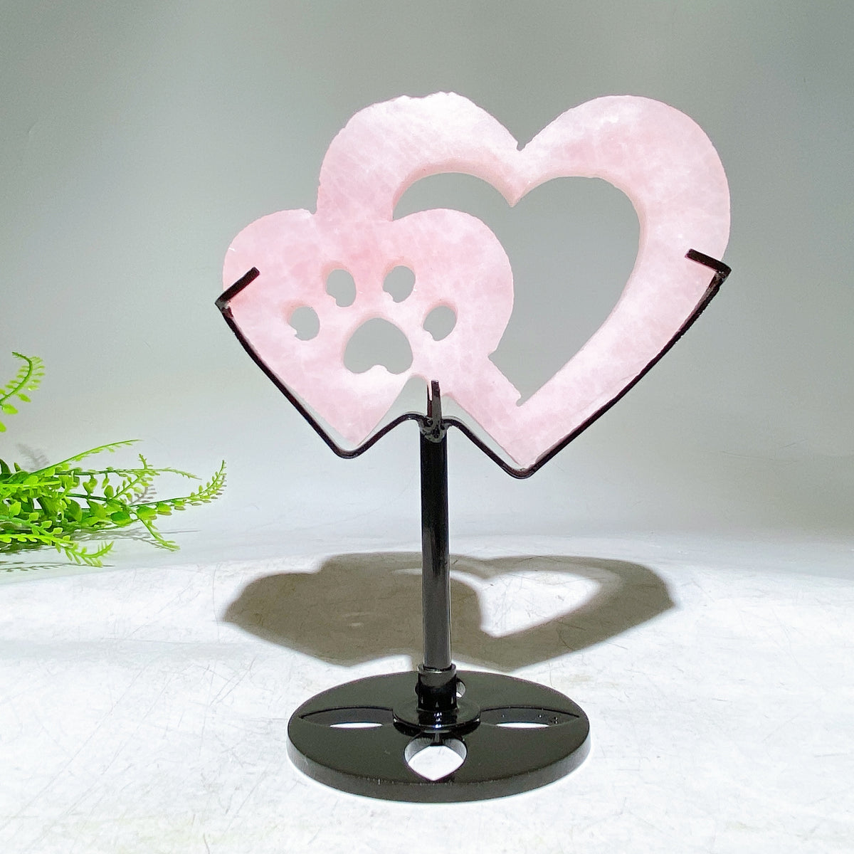 Natural Crystal Double Heart Carving with Stand Wholesale