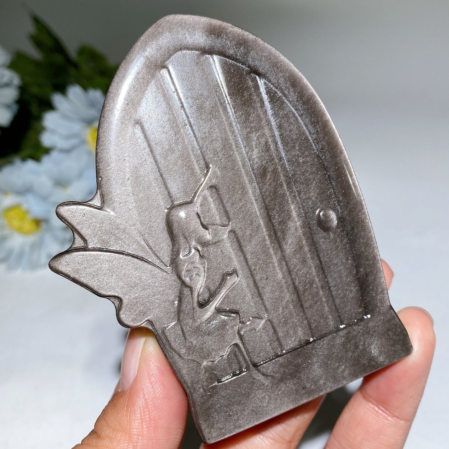 3.5" Golden Obsidian Silver Obsidian Fairy Magic Door Carving Bulk Wholesale