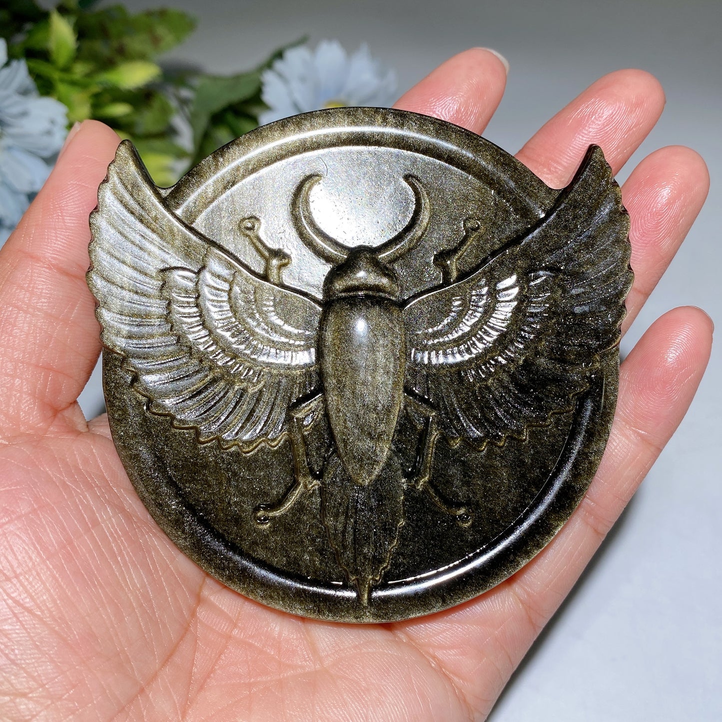 3.4" Golden Obsidian Silver Obsidian Insect Carving Bulk Wholesale