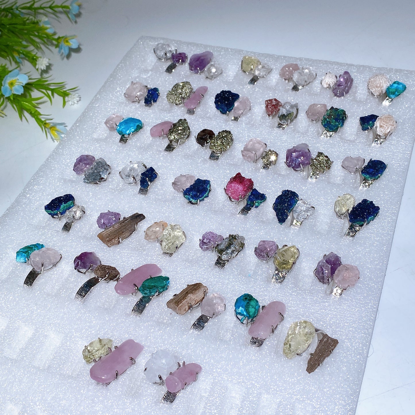 Adjustable Double Crystal Raw Stone Ring Bulk Wholesale