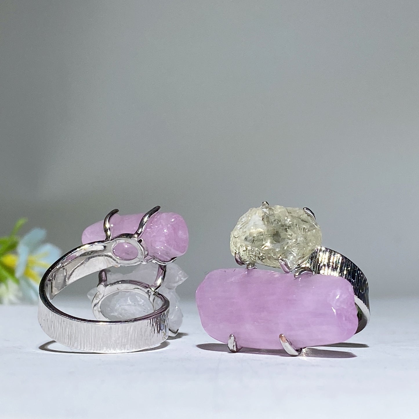 Adjustable Double Crystal Raw Stone Ring Bulk Wholesale