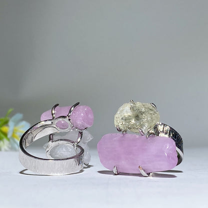 Adjustable Double Crystal Raw Stone Ring Bulk Wholesale