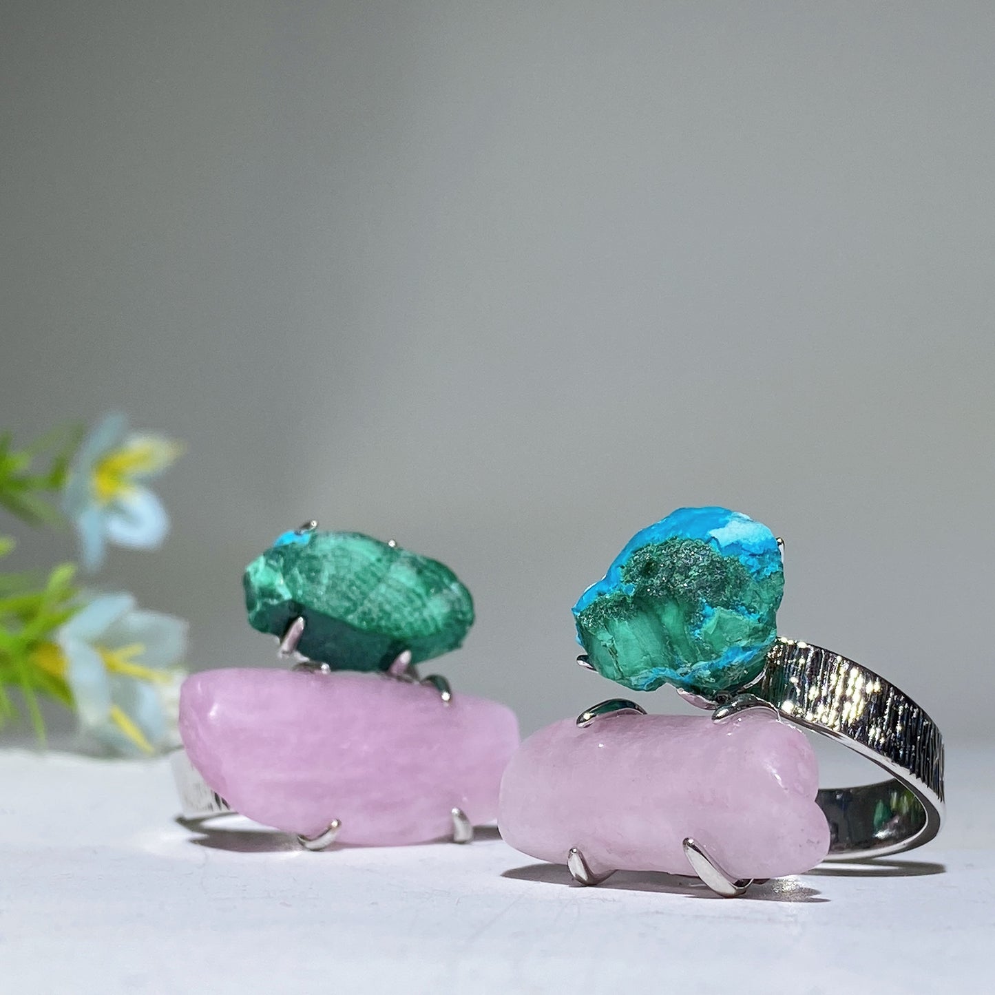 Adjustable Double Crystal Raw Stone Ring Bulk Wholesale