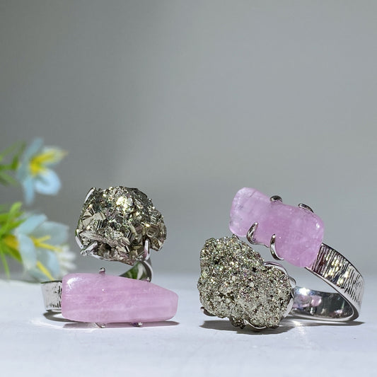 Adjustable Double Crystal Raw Stone Ring Bulk Wholesale