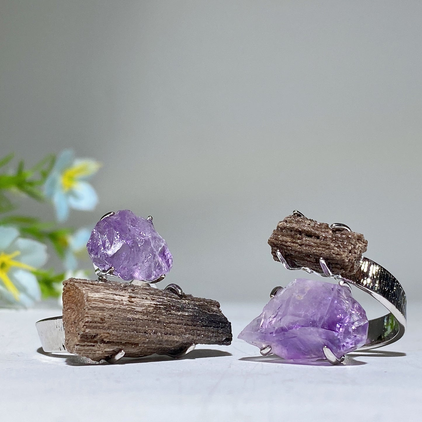 Adjustable Double Crystal Raw Stone Ring Bulk Wholesale