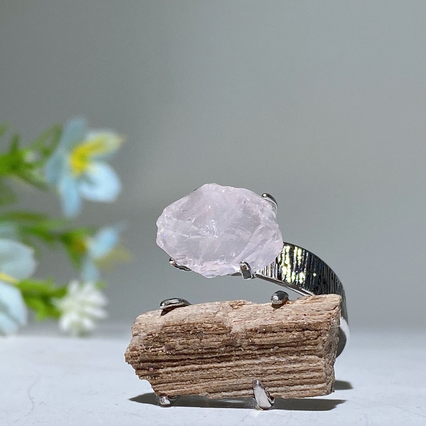 Adjustable Double Crystal Raw Stone Ring Bulk Wholesale