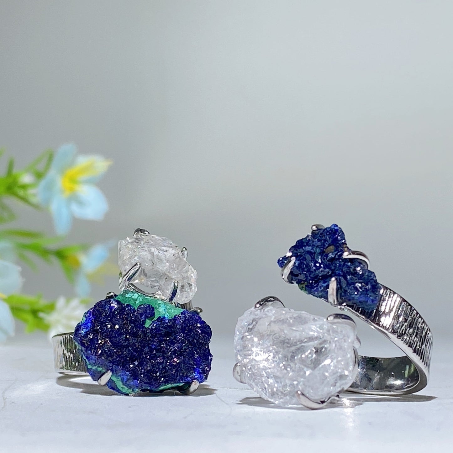 Adjustable Double Crystal Raw Stone Ring Bulk Wholesale