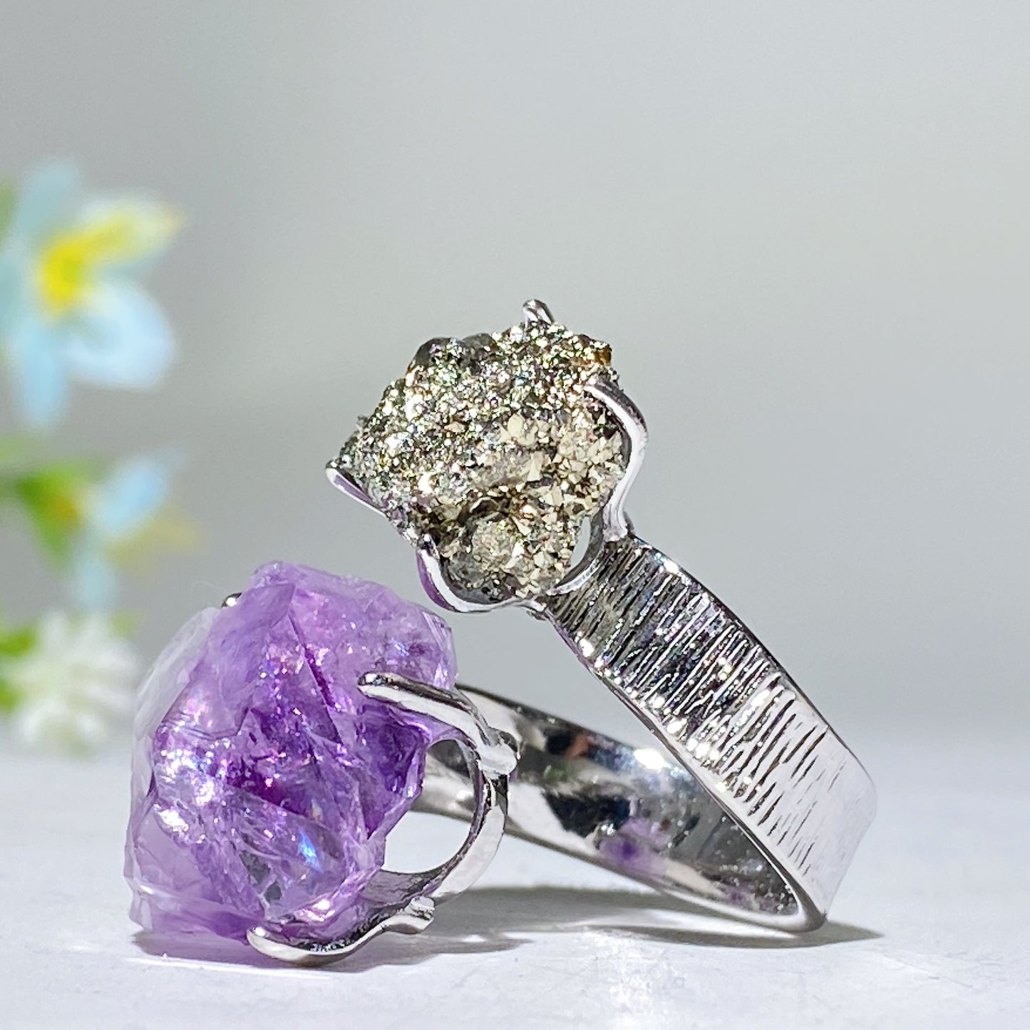 Adjustable Double Crystal Raw Stone Ring Bulk Wholesale